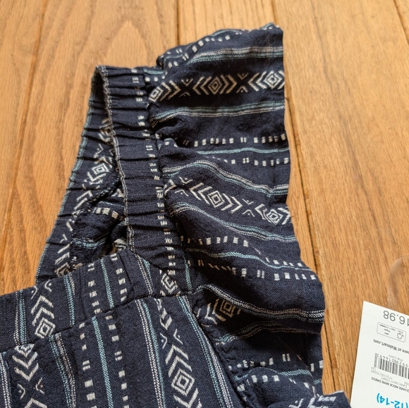 Nwt Women's Time And Tru Navy Blue And White Ruffle Sleeve Dress Size Large - Picture 3 of 5